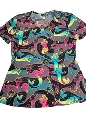 Disney Little Mermaid Ariel Scrub Top Womens Size S Black Mermaid Nurse Workwear picture