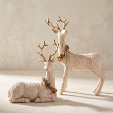 Elegant White & Gold Deer Christmas Decor - Resin Reindeer Holiday Decoration picture