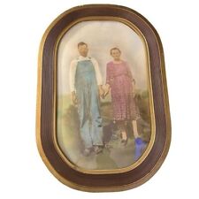 Antique Convex Bubble Glass Framed American Farmer Couple Picture picture