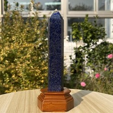 570g Natural Lapis Lazuli Tower Point Mineral UV Reaction Crystal Healing+Stand picture