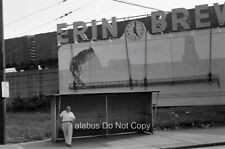 1960 Film NEGATIVE View of Old Erin Brew Beer Billboard & RR Cars Cleveland OH picture