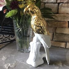 Parrot Figurine Porcelain Large Statue White And Gold Dip Mirrored Art Sculpture picture