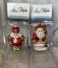 Vintage 90s Krebs Glass Christmas Nutcracker And Santa Ornaments Handcrafted picture