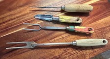 4 Vintage Wood Handle Kitchen Utensils Peeler Pick Forks Farmhouse picture