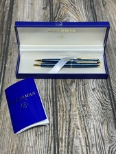 Vintage 90’s Waterman hemisphere ballpoint pen & pencil set blue marble lacquer  picture