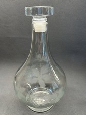 Vintage Etched Glass Wine Decanter Carafe w/ Stopper Grapes & Starburst Design picture