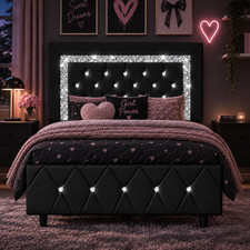 Twin Bed Frame with Headboard, Upholstered Bed with Diamond Tufted Design picture