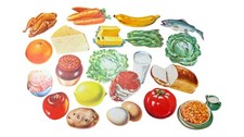 Vintage 21pc Food Cardboard Cutouts Lot Produce Meat Dairy Kitchen Retro Art MCM picture