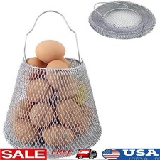 Round Wire Egg Basket Metal Collapsible Storage Handle Farm Kitchen Fruit New picture