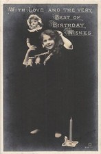 J38/ Interesting RPPC Postcard c1910 Birthday Wished Child Toy Doll 243 picture