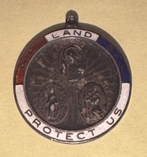 WWII Sterling Enamel US St. Christopher Protect Us Necklace Air Land Sea picture