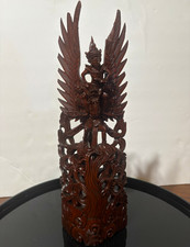 Vintage HandCarved Baliness Wooden Vishnu ride on Garuda WingFigurine Sculpture  picture