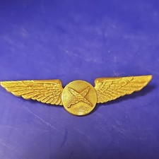 Aviation Flight Wings Vintage Pinback Badge Gold Tone  picture