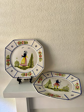 Set of Vintage (1960s-80s) Quimper French Faience Octagonal Plates Breton Couple picture