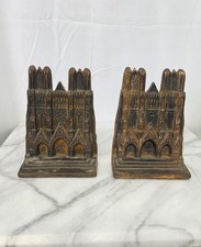 Antique Cast Iron Notre Dame Gothic Cathedral Bookends Pair picture