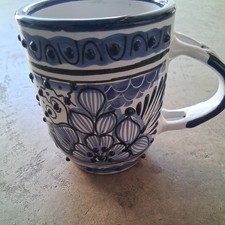 Vtg Talavera Hernandez Mexican Blue & White Hand Painted Pottery Ceramic Mug Cup picture