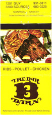 Montreal Canada The Bar Barn Ribs-Poulet-Chicken Vintage Matchbook Cover picture