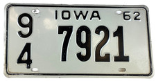 Vintage 1962 Iowa Auto License Plate 94 7921 Webster County Man Cave Wall Decor picture