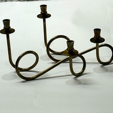 Vintage Swedish Brass Candle Holders MCM Fluid S Curve Josef Frank Style Sweden picture