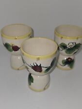 3 Vintage Ceramic Egg Cups Reversible Yellow Trim EUC picture