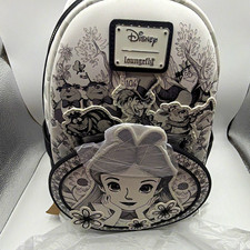 Loungefly Disney Alice in Wonderland Sketch Tonal Mini Backpack White Black Gray picture