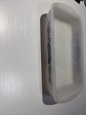 Vtg Glasbake Blue Onion Casserole Dish Milk Glass 1.5 Quart Rectangular  READ  picture