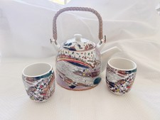 Vintage Chinese Jingdezhen Porcelain Teapot Wicker Handle Qingming River 8
