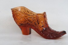 Boyd Daisy and Button Amber Glass Slipper Shoe Figurine 3603B picture