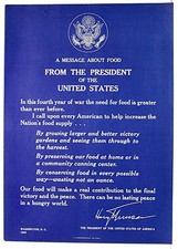 Original 1945 WWII Food Poster - A message about food from the President of the… picture