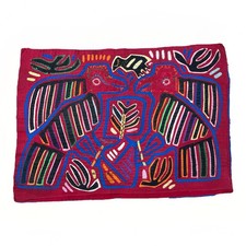 VTG Kuna Mola Hand Sewn Art Textile Fabric Folk Fabric Tropical Bird Quilt Block picture