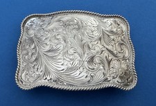 MAGNIFICENT Hand Engraved Vintage Mexico Eagle 214 Sterling Silver Belt Buckle picture