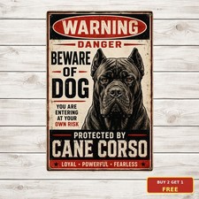 Danger Protected By Cane Corso Beware Of Dog Breed Gate Safety Metal Tin Sign picture