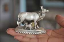 Vintage Brass Handcrafted Inlay Engraved Cow & Calf Figurine picture