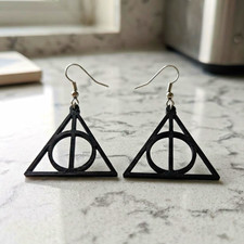Harry Potter Deathly Hallows Symbol Black Dangle Hook Earrings picture