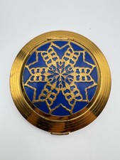 Antique Richard Hudnut Compact Brocade Vanity Blue Enamel Art Deco Powder picture