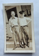 Vtg B&W Snapshot WWII Soldier US Army Air Corps with Father Man Found Photo picture
