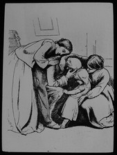 WOMEN AND CHILD CONSOLING A MAN C1910 ANTIQUE Magic Lantern Slide GRIEF picture