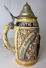 Vintage Original KING German Beer Stein DBGM Metal Lid Lustig Fass Mich 8.5” picture