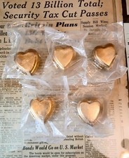Vintage Lot Of 5 Mini Brass Heart Shape Hinged Trinket Boxes 1970s NEVER OPENED picture