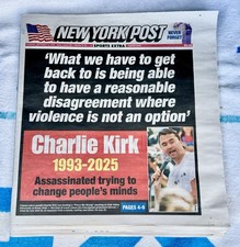 CHARLIE KIRK ASSASSINATION - DEAD NEW YORK POST NEWSPAPER 9/11 2025 picture