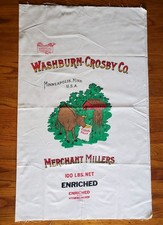 Vintage Washburn Crosby Co Merchant Millers Grain Flour Sack Fabric Farm Cows picture
