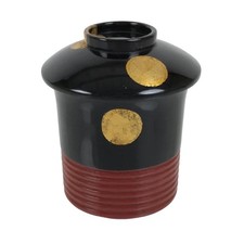 Japanese Lacquer Wood Lidded Small Kaiseki Bowl Makie Gold Dots Black Red L603 picture