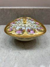 RARE VINTAGE JKW Fragonard LOVE STORY HEAVY GOLD Triangle Candy Dish With Lid picture