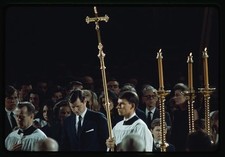Photo:Robert Kennedy Funeral 1968 Mourners Church Procession Candles Cross picture