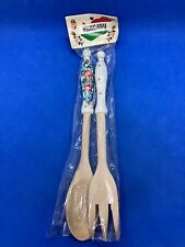Vintage Wooden Serving Spoon Fork Set Flower Painted Art Handle Hungary  6 picture