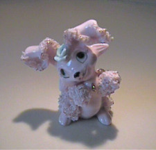 VINTAGE 1950'S CERAMIC PINK SPAGHETTI BUNNY RABBIT WITH FLOWER picture