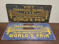 PAIR 1939 California TREASURE ISLAND WORLDS FAIR  License  Plate Tag picture