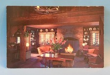 Vintage THE RED BARN Westport CT Postcard - Cozy Lounge Fireplace Hannau Color picture