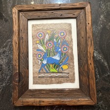 Vintage Amate Bark Painting  MEXICAN FOLK ART  14.5x11.5
