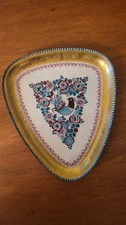 VTG STEINBOCK - EMAIL PEACOCK BIRD METAL TRINKET DISH BLUE GOLD RUST AUSTRIA picture